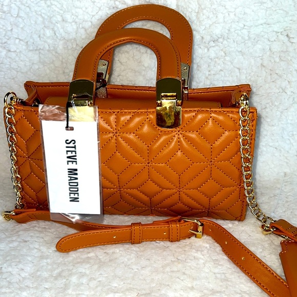 Steve Madden Mini Bag Tan Brown Quilted‎ Faux Leather - Picture 11 of 16